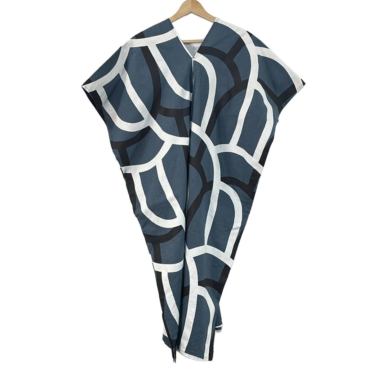 SOU ソウソウ ワンピース レディース ブルーグリーン 黒 白 Vネック 半袖 ひざ丈 麻