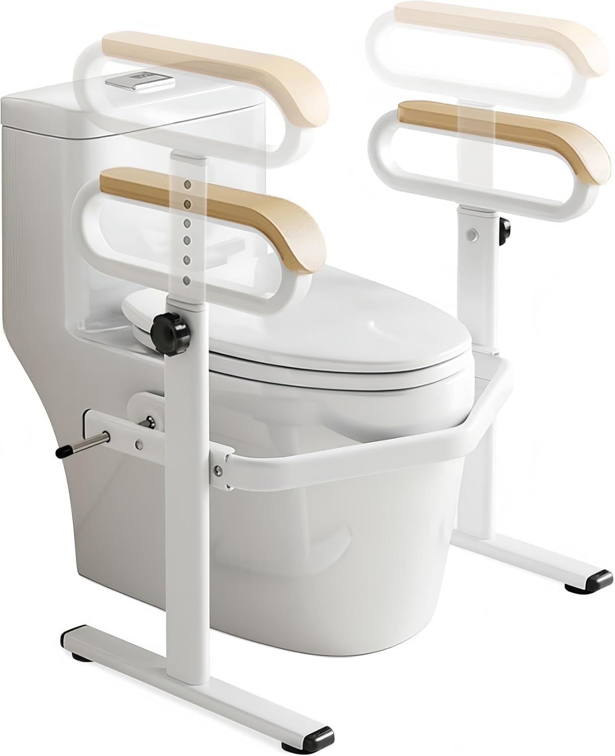 推薦 トイレ用手すり 立ち上がり補助手すり 6段高さ調整 高齢者用 トイ ーム 安定性 滑り止め 転倒防止 安全補助 介護用 工事不要 組立簡単 お風呂 トイレ 敬老の日 プレゼント ホワイト ブラウン 53 x 44.5 77 cm