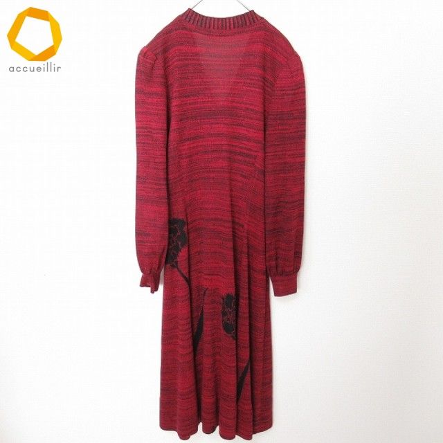 斎藤都世子　ニット　赤&茶　水玉　上下　新品 斉藤都世子 サイトウトヨコ ニットワンピース シェルボタン 花柄