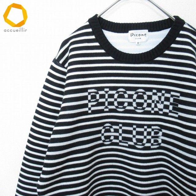 新品未使用Picone CLUBロゴ入りトレーナー風クルーセーター１号 ピッコーネクラブ PICONE CLUB セーター ニット ボーダー ゴルフ