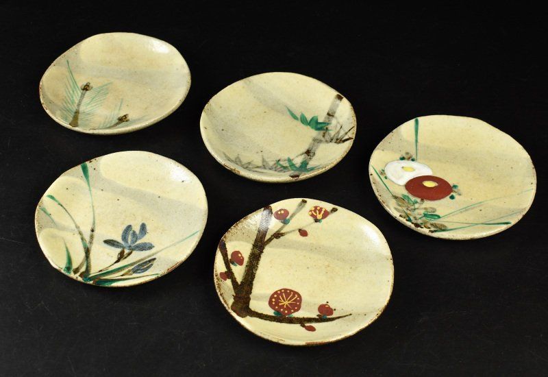 蔵C9871b】幸兵衛窯 絵替金彩 銘々皿 小皿 五客 - メルカリ