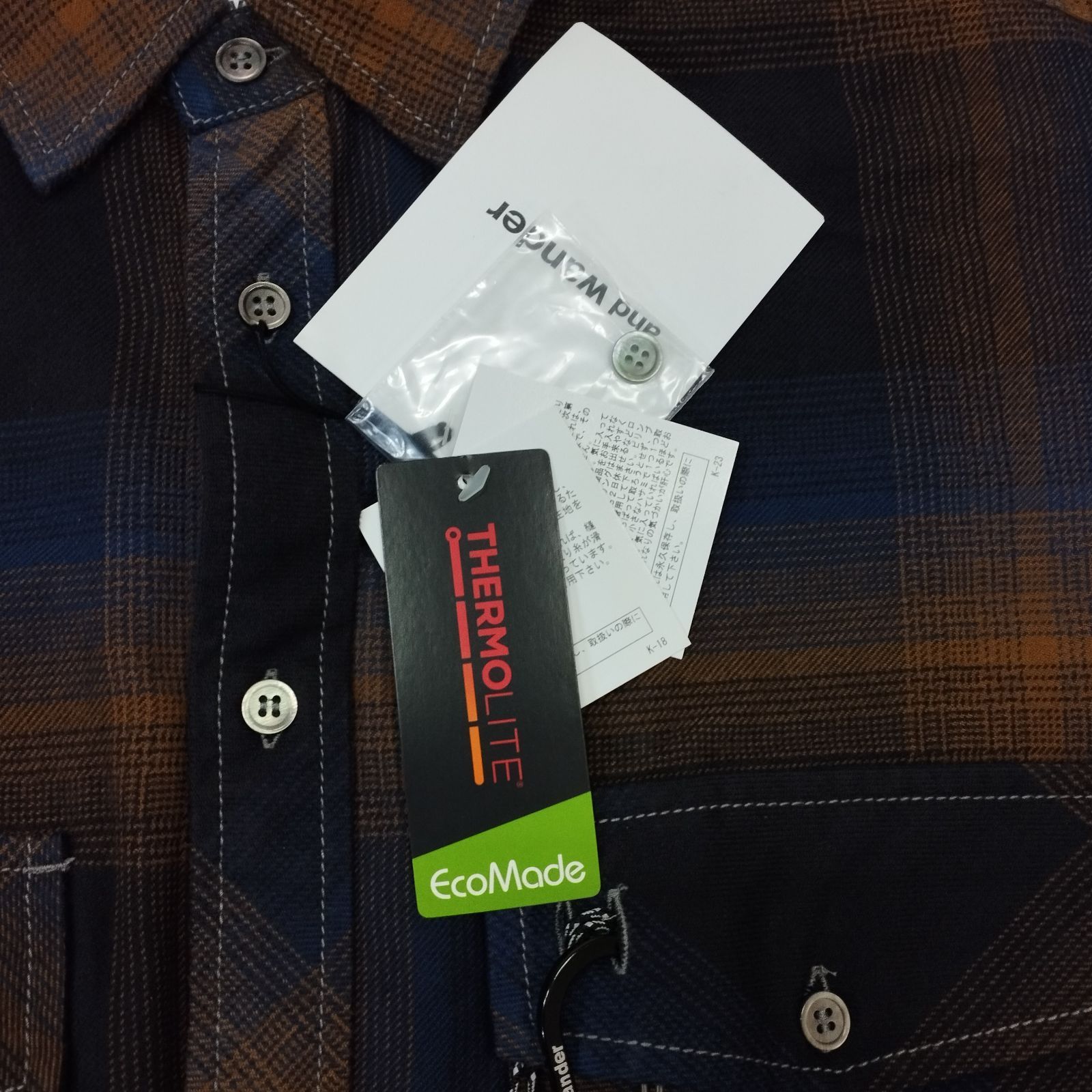 D 20836 and wander thermonel check shirt M アンドワンダー
