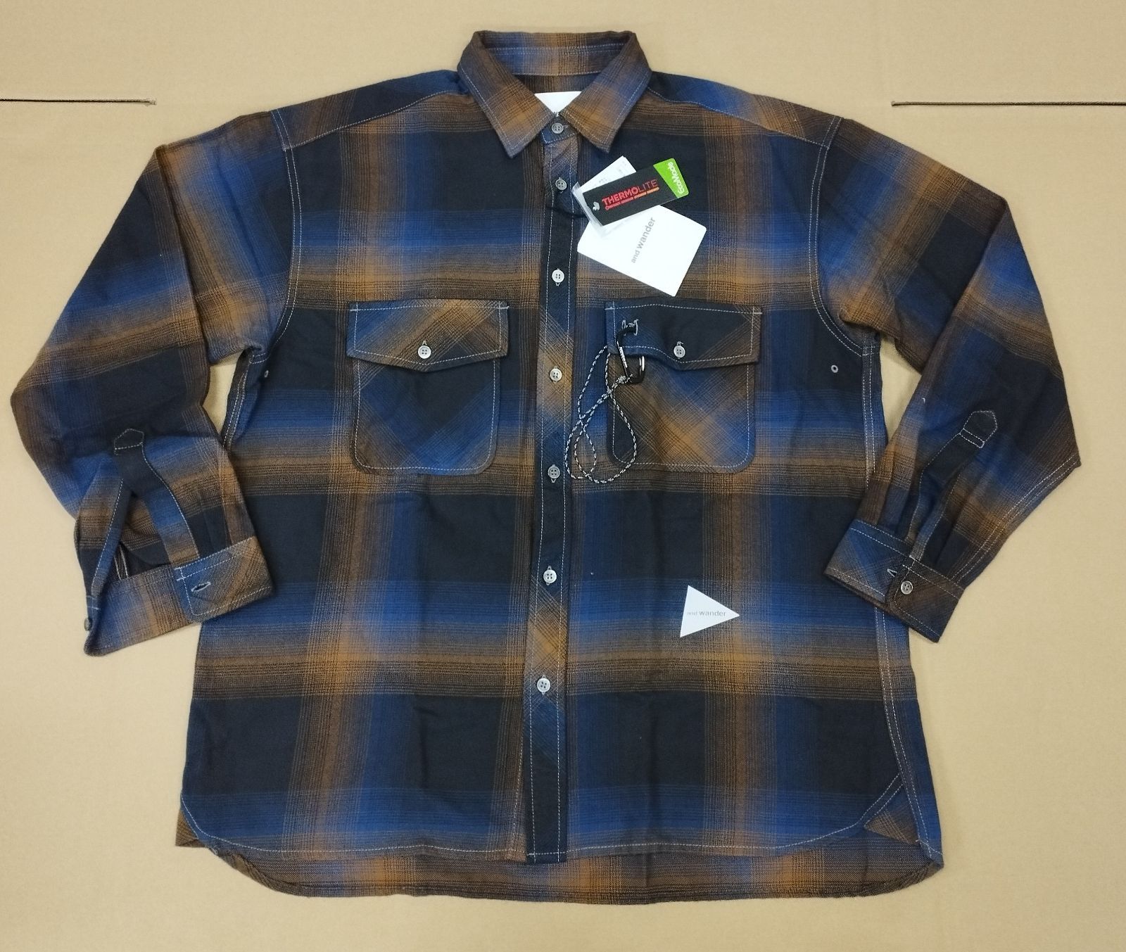 D 20836 and wander thermonel check shirt M アンドワンダー