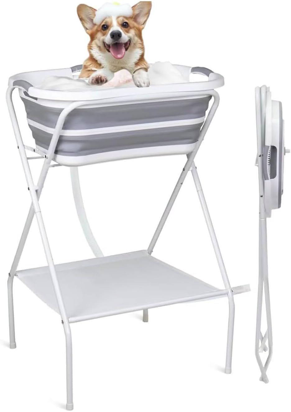 推薦 犬 バスタブ ペット用バスタブ 折りたたみ スタンド付き 猫犬浴槽 大容量 猫犬お風呂用 ポータブルバスタブ 内外に適用 排水プラグが付く