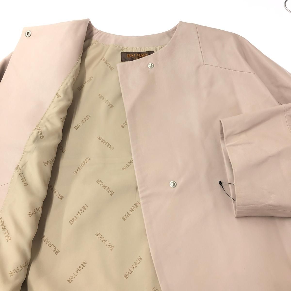 BALMAIN バルマン ラムレザー コート ブラウン 茶 総柄 比翼 9号 M