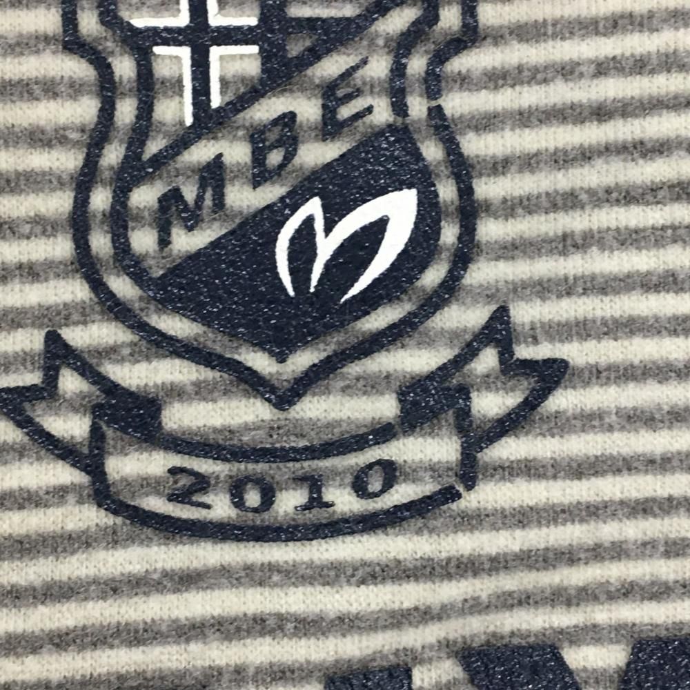 マスターバニー 長袖ハイネックシャツ グレー×白 細ボーダー 起毛素材