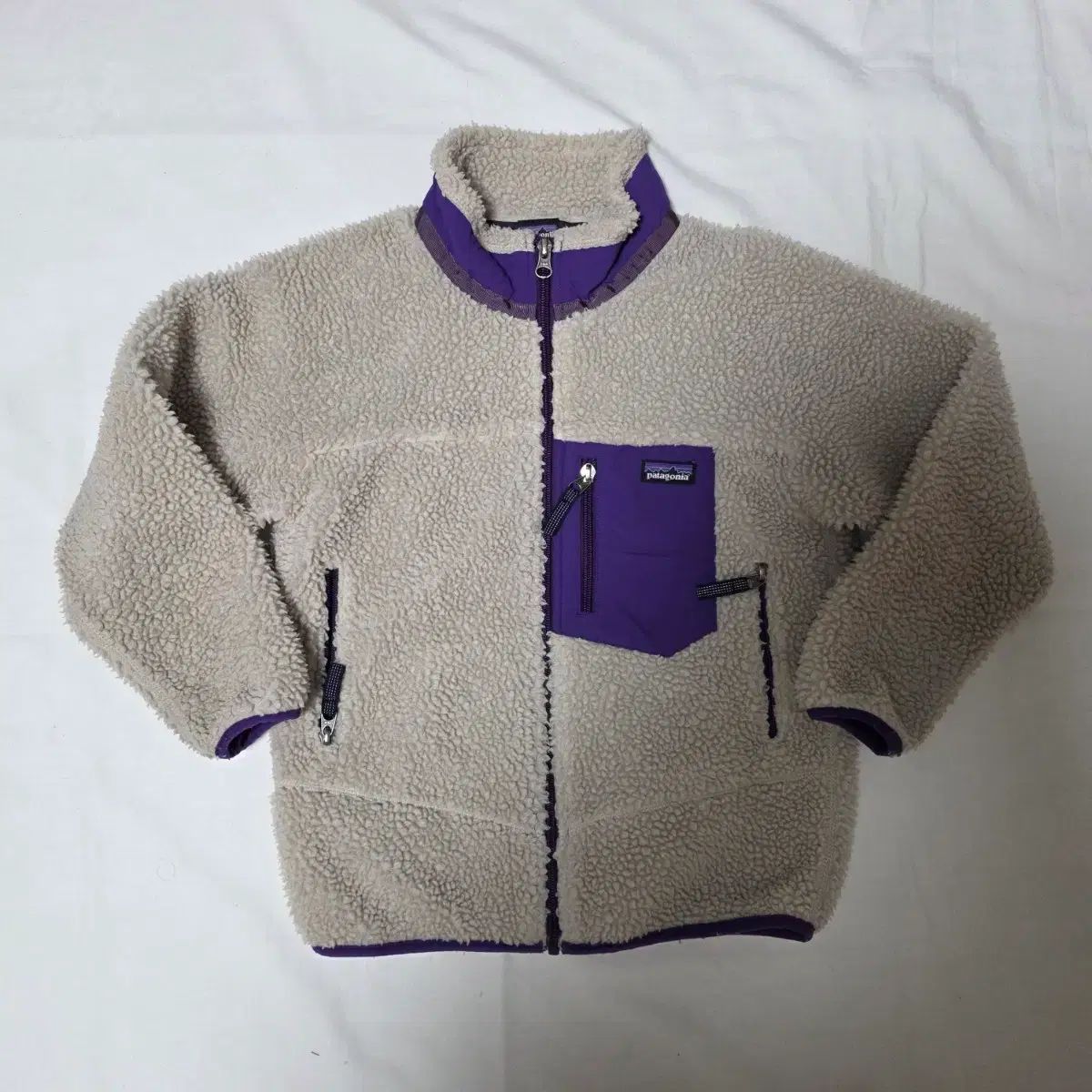 7-8歳 S patagonia レトロ× 防風 フリース ジャケット クリーム パープル