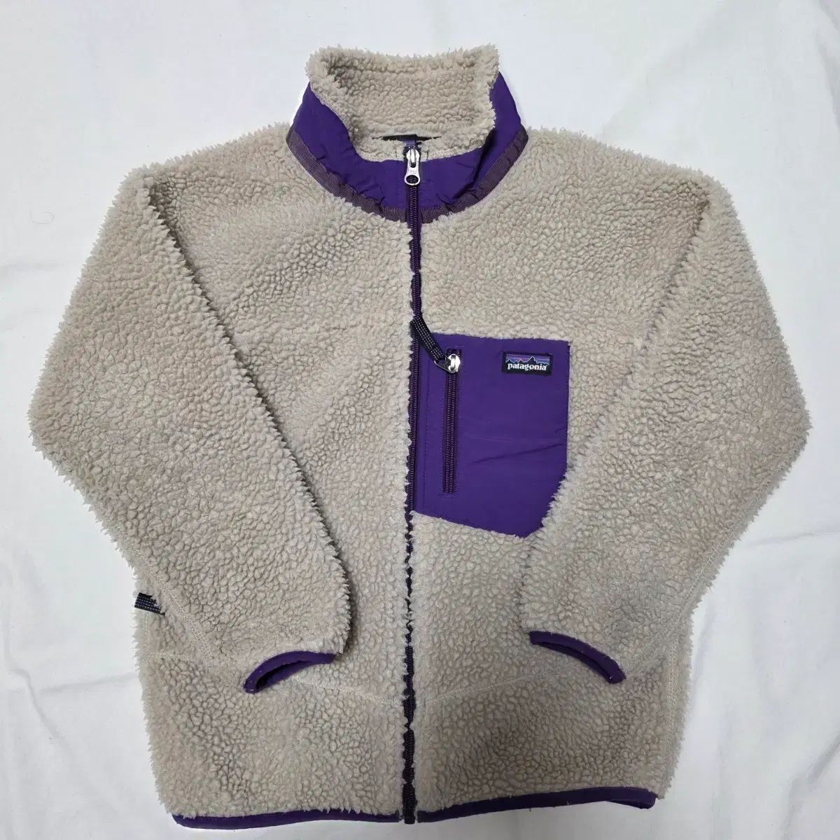 7 8歳 S patagonia レトロ 防風 フリース ジャケット クリーム パープル