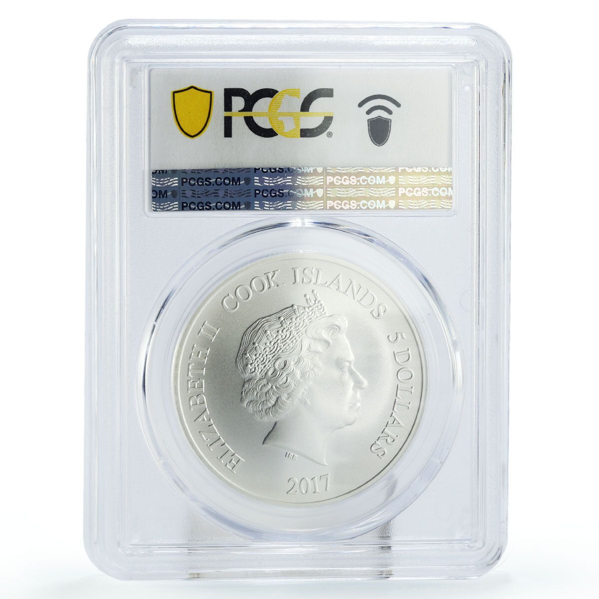 クック諸島 5ドル アッパーデッキ グランデュール NHL ホッケー ヤガー MS 70 PCGS 銀貨 2017年