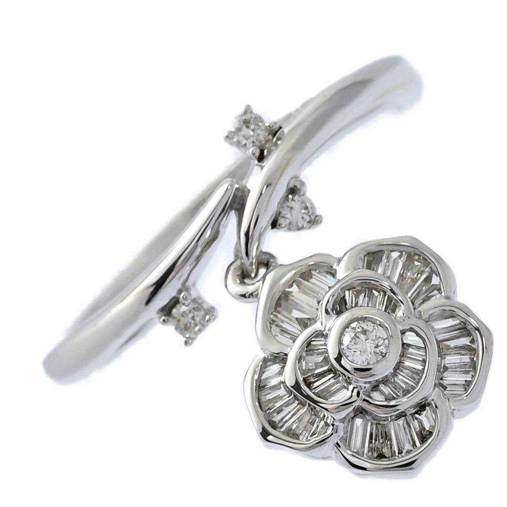 0.2 ct ダイヤモンド ローズ フラワーモチーフ･リング･指輪 K 18 WG 750-3.9 g 13号 53 ホワイトゴールド スウィング プレゼント ♀ S レディース 598038