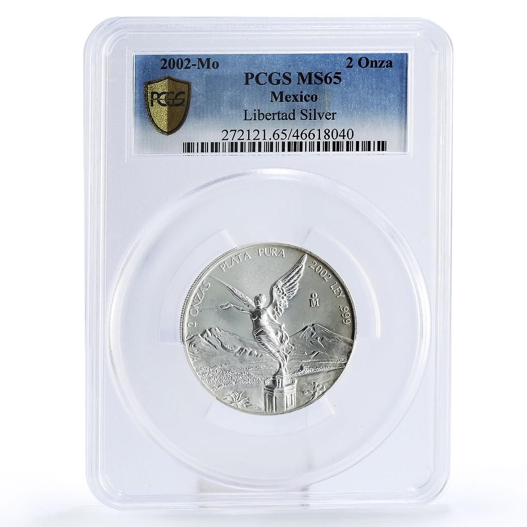メキシコ 2オンサス リベルタッド 独立の天使 MS65 PCGS 銀貨 2002