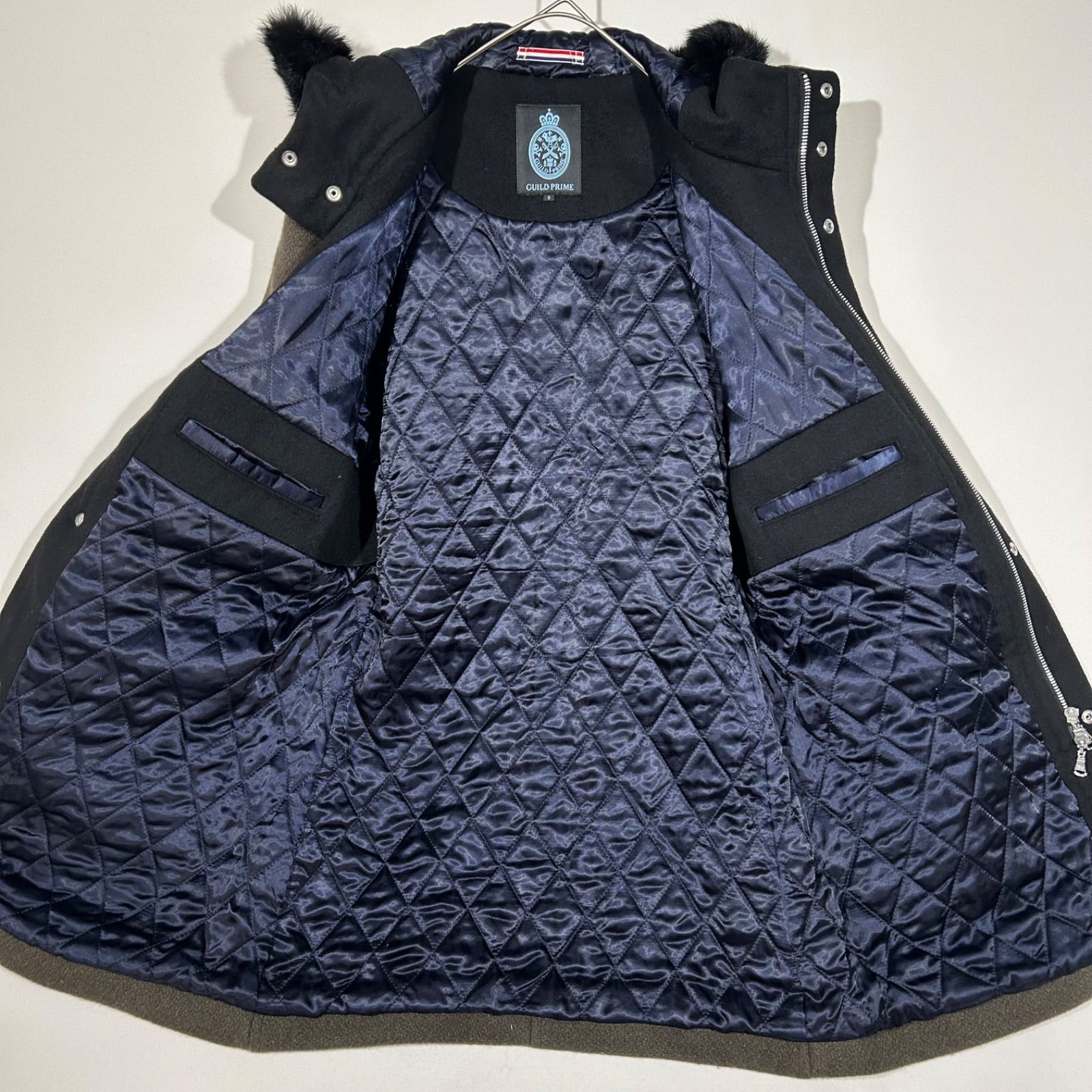 美品 ギルドプライム ラブレス ラビットファー ウール ロビンフードコートM名作 美品 ギルドプライム ラブレス ラビットファー ウール ロビンフード