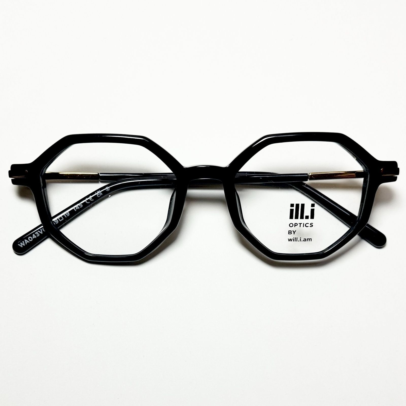 黒金色 メガネ Will.i.am 正規 ウィルアイアム ケース付き イタリア社 オクタゴン Crown Panto クラウンパント