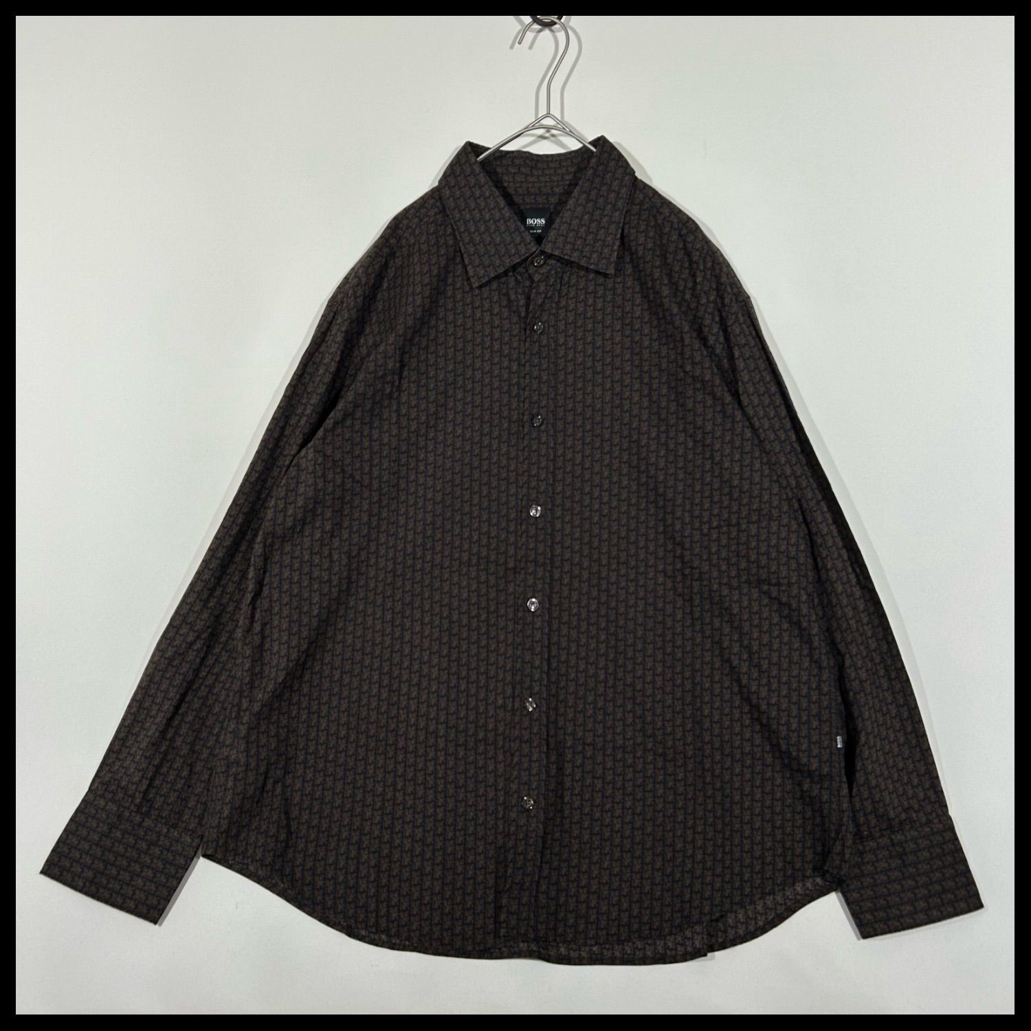 サイズ ヒューゴボス HUGO BOSS 総柄 長袖シャツ XXL スリムフィット アナグラム