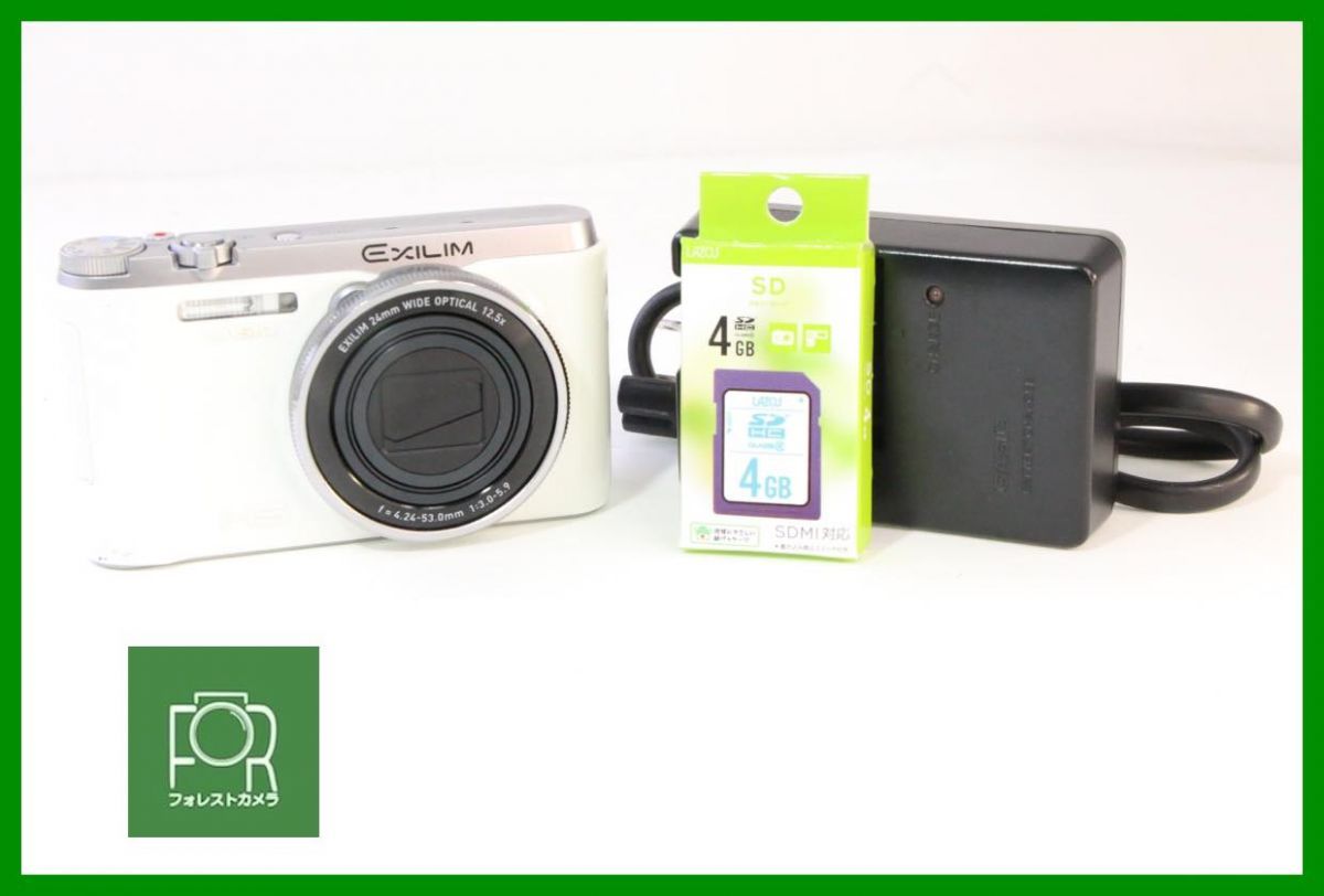 点検済 上品 CASIO EXILIM EX-ZR 100 ホワイト バッテリー チャージャー 4 GB SDカード付き AH 710
