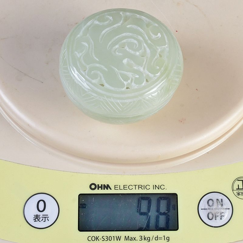 中国 玉石岫玉彫刻 透かし彫 香合 蓋物 箱付 N S416 - メルカリ