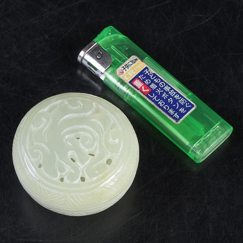 中国 玉石岫玉彫刻 透かし彫 香合 蓋物 箱付 N S416 - メルカリ
