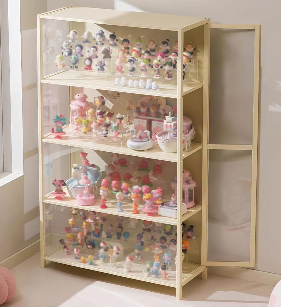 推薦 フィギュアケース ディスプレイキャビネット アップグレードされた横開き扉 密閉防塵設計 4段 32奥行きx 60幅x 140高さcm 天然竹フレーム 安全で健康 大容量 模型 フィギュア ディスプレイケース ラック リビングルーム