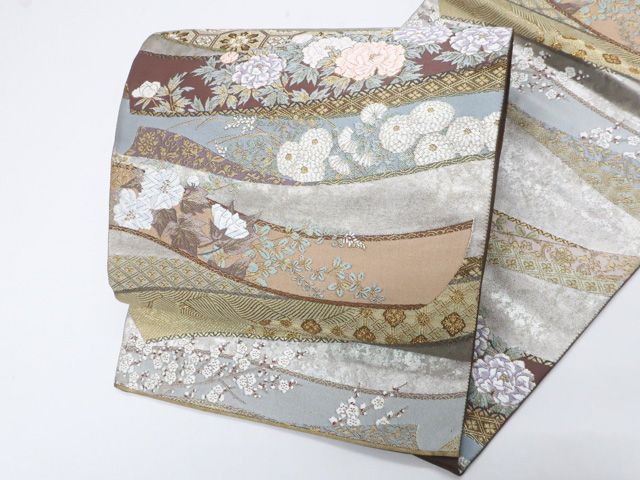 京松】袋帯 六通 金糸 花 正絹 kyo7b11-394 - メルカリ