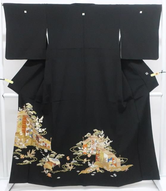 京松 黒留袖 千總 落款入り 五つ紋 金駒刺繍 比翼仕立 正絹 着物 身丈約162 cm 裄丈65 5 kyo 7 z 11 1379