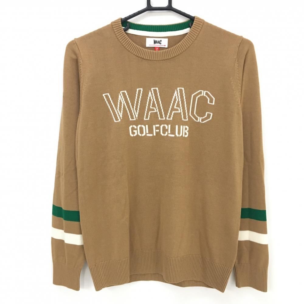 超美品】ワック セーター ライトブラウン×白系×グリーン フロントロゴ