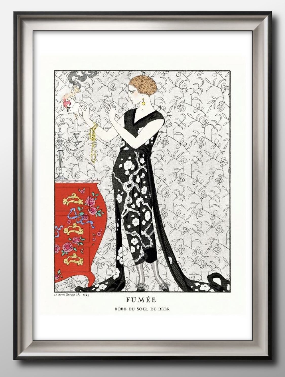 02255ジョルジュ バルビエ 煙 ベールのイブニング ドレス A3 サイズ