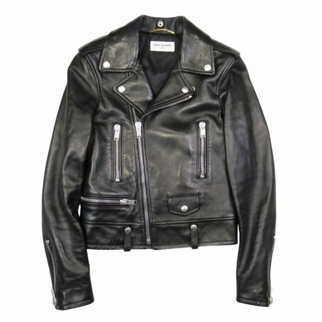15 aw サンローラン パリ SAINT LAURENT PARIS by Hedi Sliman エディ期 クラシック モーターサイクル ダブルライダース ラムレザー ジャケット 羊革 ブルゾン 34 黒 ブラック 397287 Y 5 MA 2 レディース