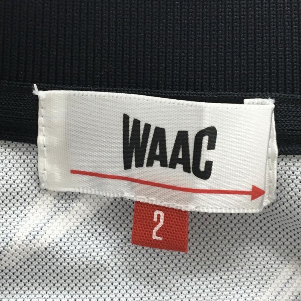 ☆美品☆ ワック WAAC 長袖 シャツ サイズ3 白 黒 プルオーバー 秋 春 超美品】ワック 長袖ポロシャツ 黒系×白 総柄 胸ロゴ レディース 2(M