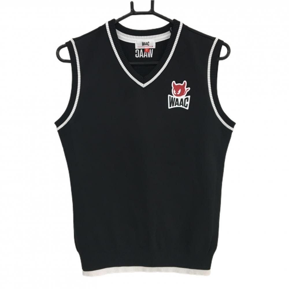 超美品】ワック ニットベスト 黒×白 胸ロゴ Vネック レディース 2(M