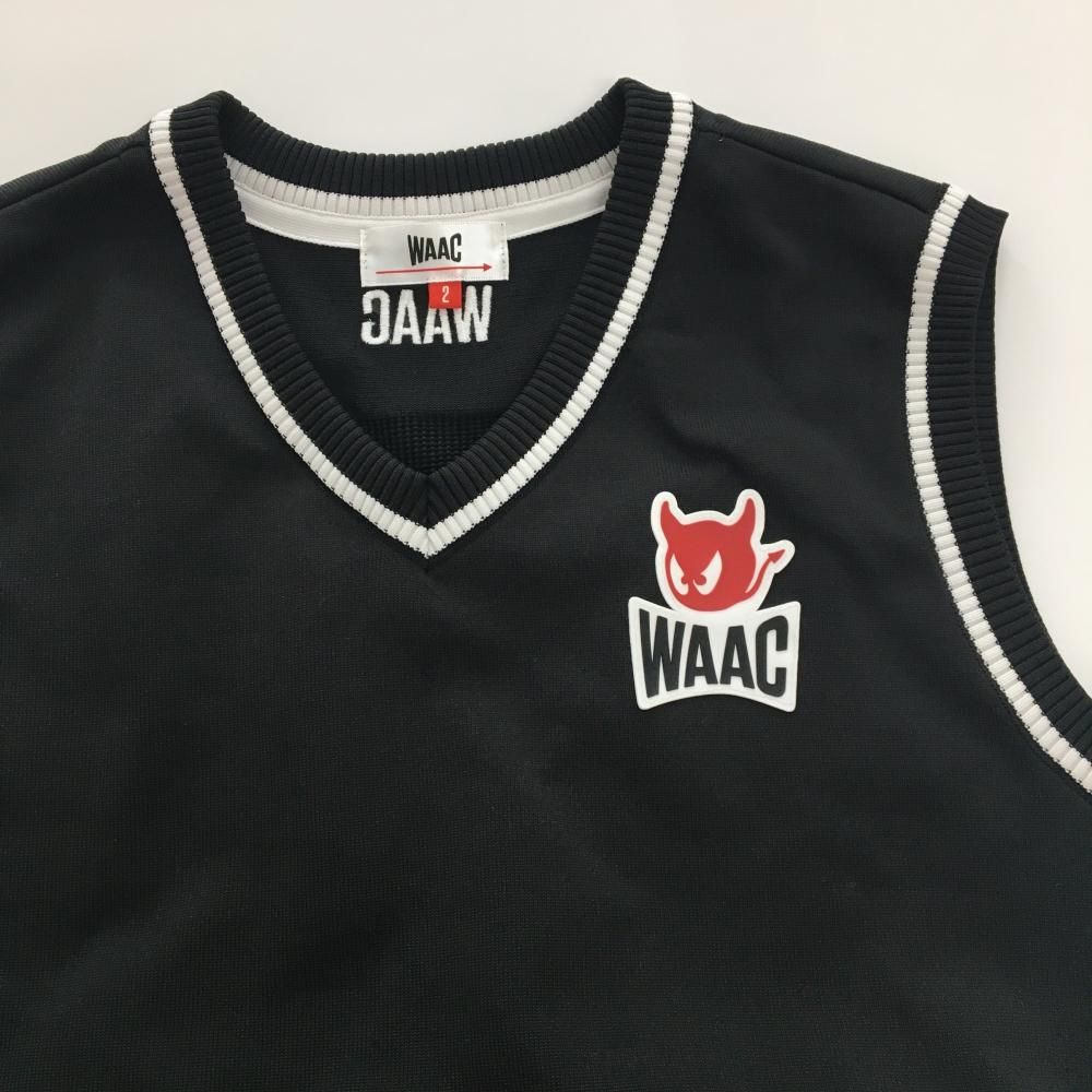 超美品】ワック ニットベスト 黒×白 胸ロゴ Vネック レディース 2(M