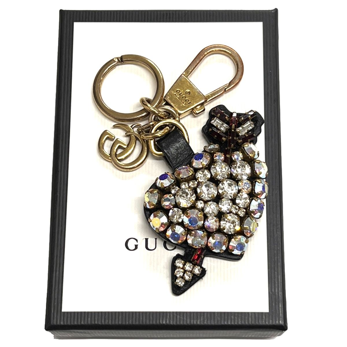 GUCCI グッチ キーフォルダー チャーム ストーン ハート レザー 02 BS 356
