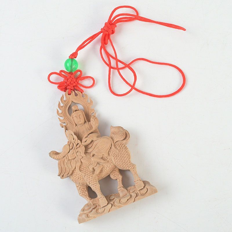 仏教美術 香木 白檀彫刻 神獣乗り観音菩薩像 仏像 根付 置物 N S425