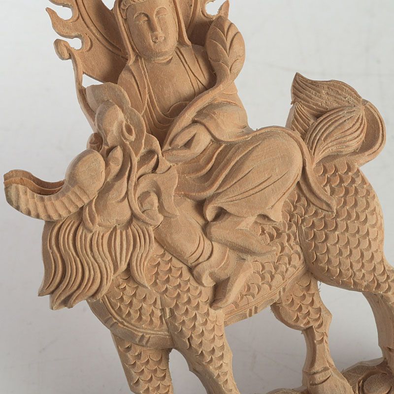 仏教美術 香木 白檀彫刻 神獣乗り観音菩薩像 仏像 根付 置物 N S425