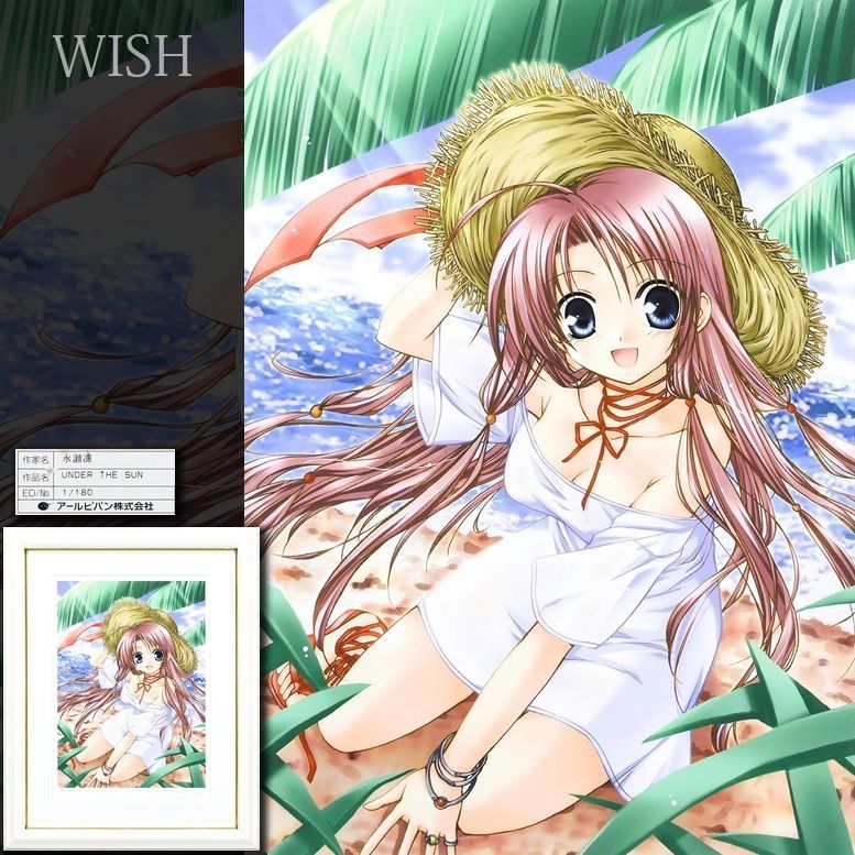 真作 WISH 水瀬凛 UNDER THE SUN ジクレー 約8号 直筆サイン 証明シール サマーガール