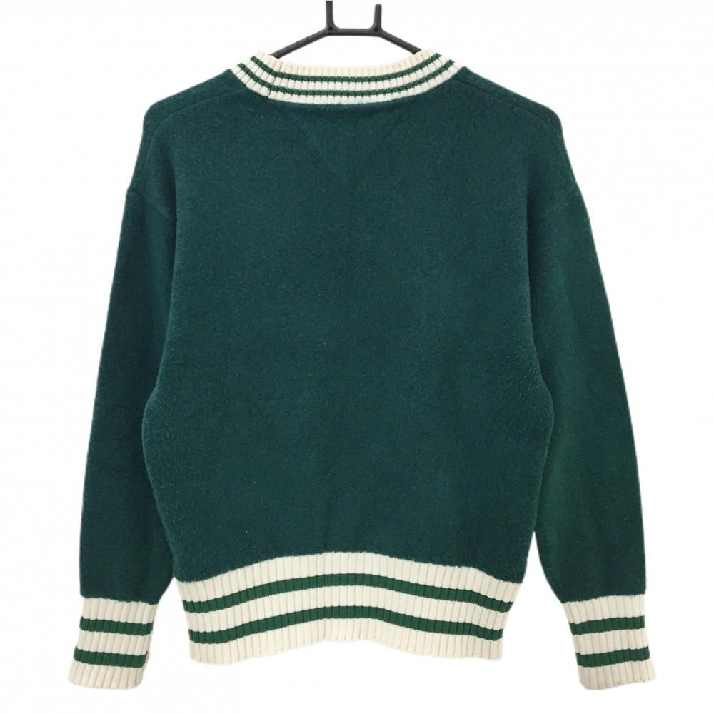 トミーヒルフィガーゴルフ セーター グリーン×白 ウール混 袖ロゴ