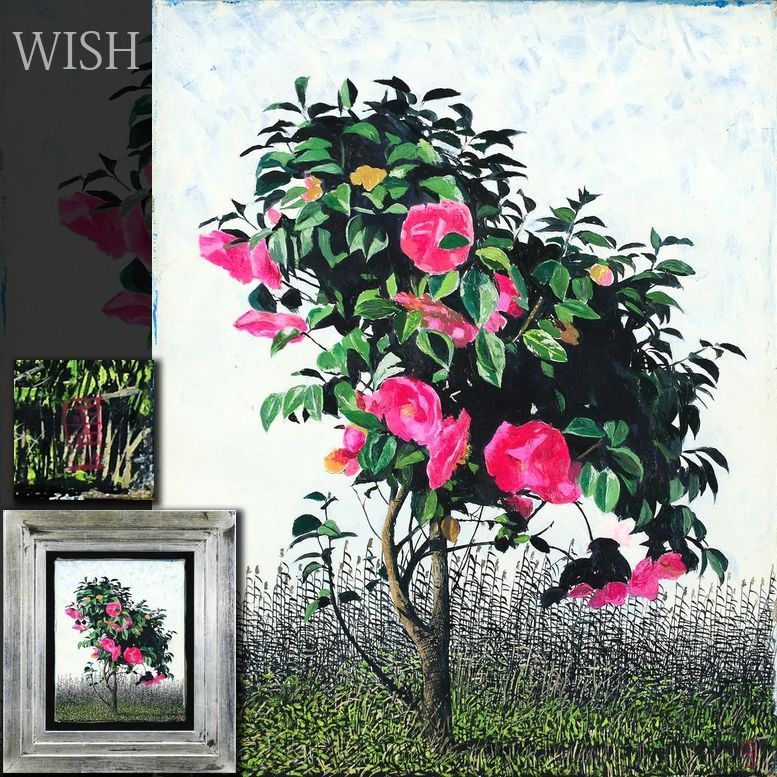 真作 WISH 小泉正彦 椿 油彩 3号 紅椿の存在感あふれる一枚 〇無所属 昭和会展招待 神奈川県美術展大賞