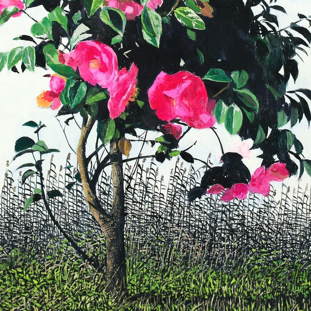 真作】【WISH】小泉正彦「椿」油彩 3号 ◇紅椿の存在感あふれる一枚 〇