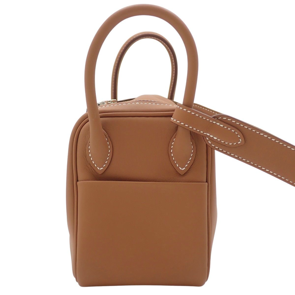 HERMES ブラウンレザーショルダーバッグ~~ HERMES(エルメス) リンディ ミニ K刻印 ゴールド ブラウン茶 ヴォー