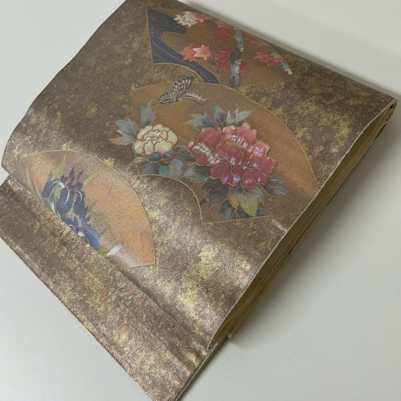 【美品】正絹・螺鈿袋帯 袋帯 正絹 螺鈿箔 地紙 美しい花 MA-1759 - メルカリ