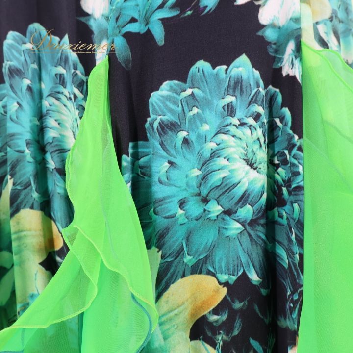 【美品 社交ダンス衣装】グリーン ワンピース ドレス 緑 レース 花柄 深緑 社交ダンス 衣装 スタンダード ドレス ワンピース パーティドレス