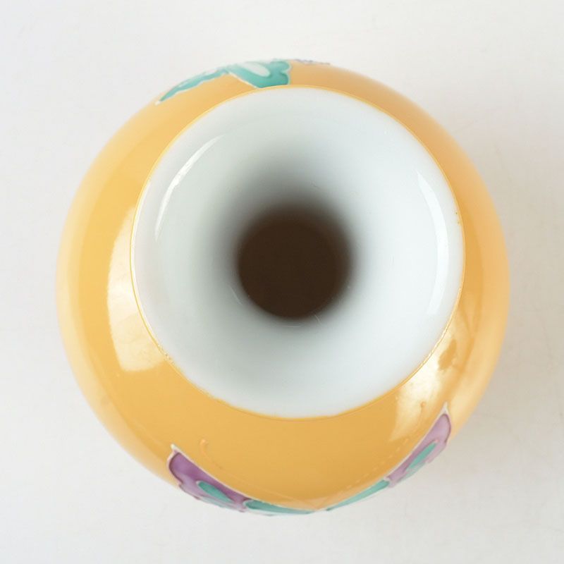 京焼 清水焼 黄交趾 清鳳作 蝶々 花瓶 N S432 - メルカリ