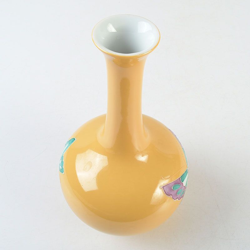 京焼 清水焼 黄交趾 清鳳作 蝶々 花瓶 N S432 - メルカリ