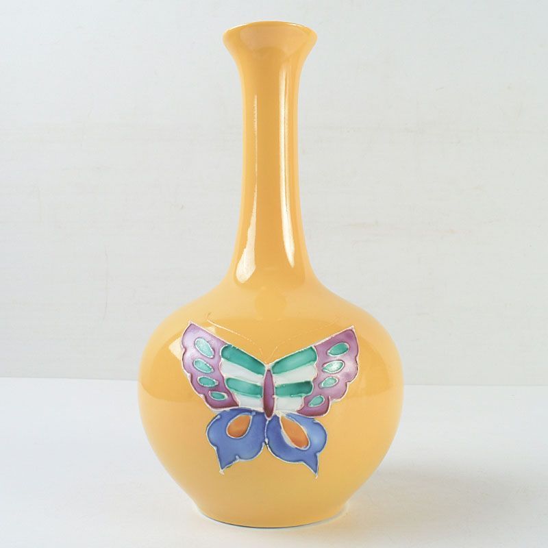 京焼 清水焼 黄交趾 清鳳作 蝶々 花瓶 N S432 - メルカリ