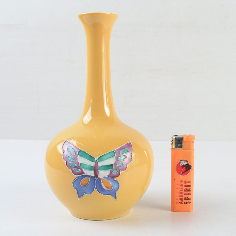 京焼 清水焼 黄交趾 清鳳作 蝶々 花瓶 N S432 - メルカリ