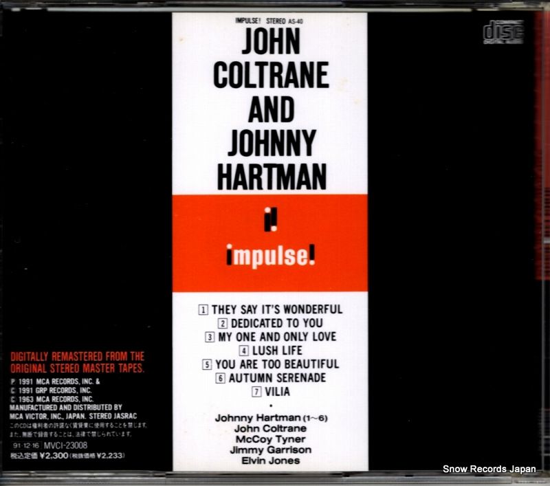 CD】ジョン・コルトレーン&ジョニー・ハートマン ジョン・コルトレーン