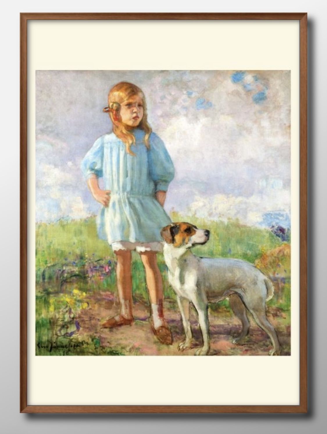 06708エーロ ヤルネフェルト 少女と犬 A3 サイズ ポスター アート