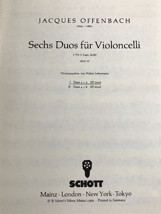 洋書 楽譜 Offenbach Sechs Duos fur Violoncelli opus 50 (Lebermann