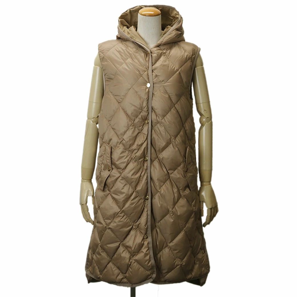 Max Mara マックスマーラ ザ キューブ キルティング ロング ジレ ダウンベスト ブラウン レディース IT36 XS位 フーディ ポケッタブル ポータブル ショルダーポーチ