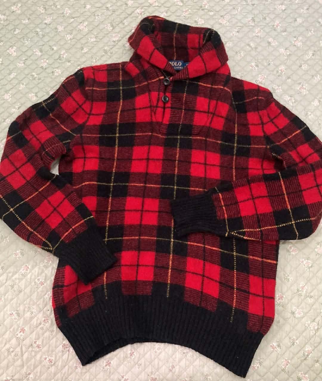 可愛いラルフローレンのニット！！赤のチェックXS - メルカリ