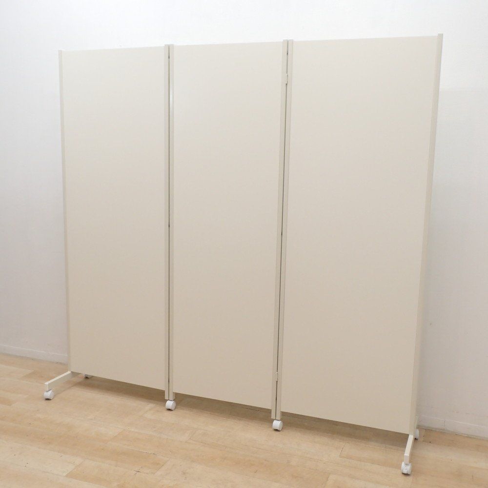 3連パーテーション クリーム 間仕切り 自立式 キャスター付 EG 19429 オフィス家具